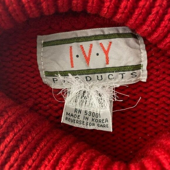 Vintage Cable Knit Turtleneck Sweater M Red Geometric Pullover Oversized - Picture 6 of 6